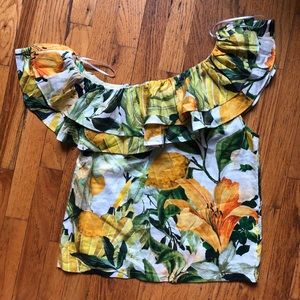 H&M- Tropical Print Ruffle Blouse